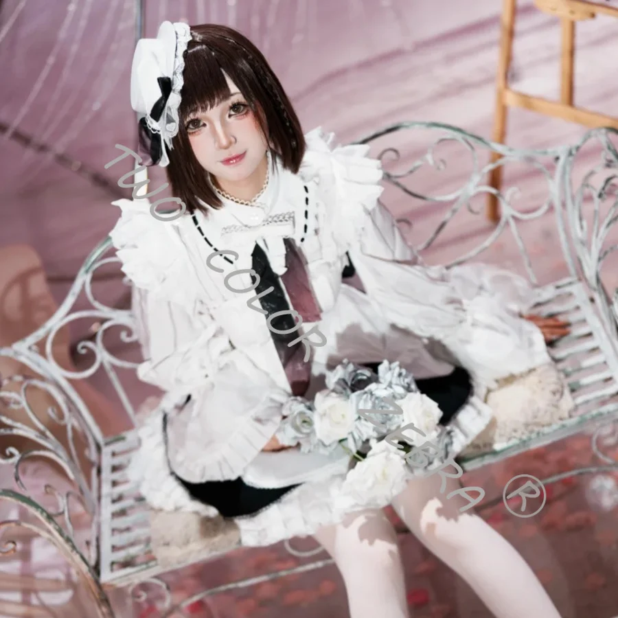 Shinonome Ena Kanade Yoisaki Cosplay Costume Wig White Black Maid Dress Bow and Accessories for Halloween Stage Perfromance - view 4