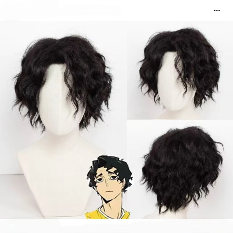 

Anime Sakusa Kiyoomi cosplay wig 30cm Black Curly Synthetic Wig Heat Resistant Hair Party Wigs Rose net