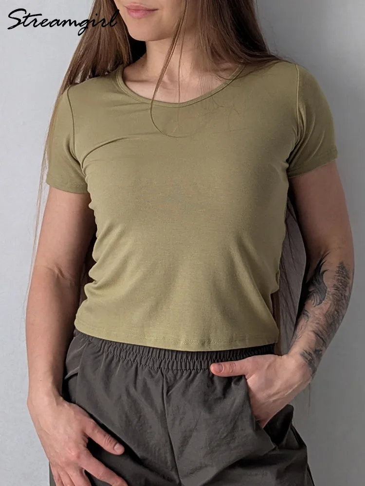 

Brown Slim Fit Modal T Shirts Heavy Women V Neck 2025 Summer Basic Tops Slim White Short Sleeve T-shirts For Women Top Tees