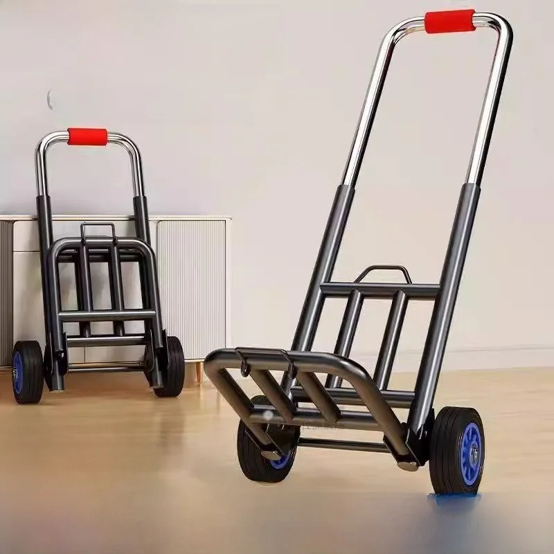 厚みのある手引き式ショッピングカート、ポータブル野菜購入用荷物カート、小型プルロッドカート、家族向け家庭用収納ツール