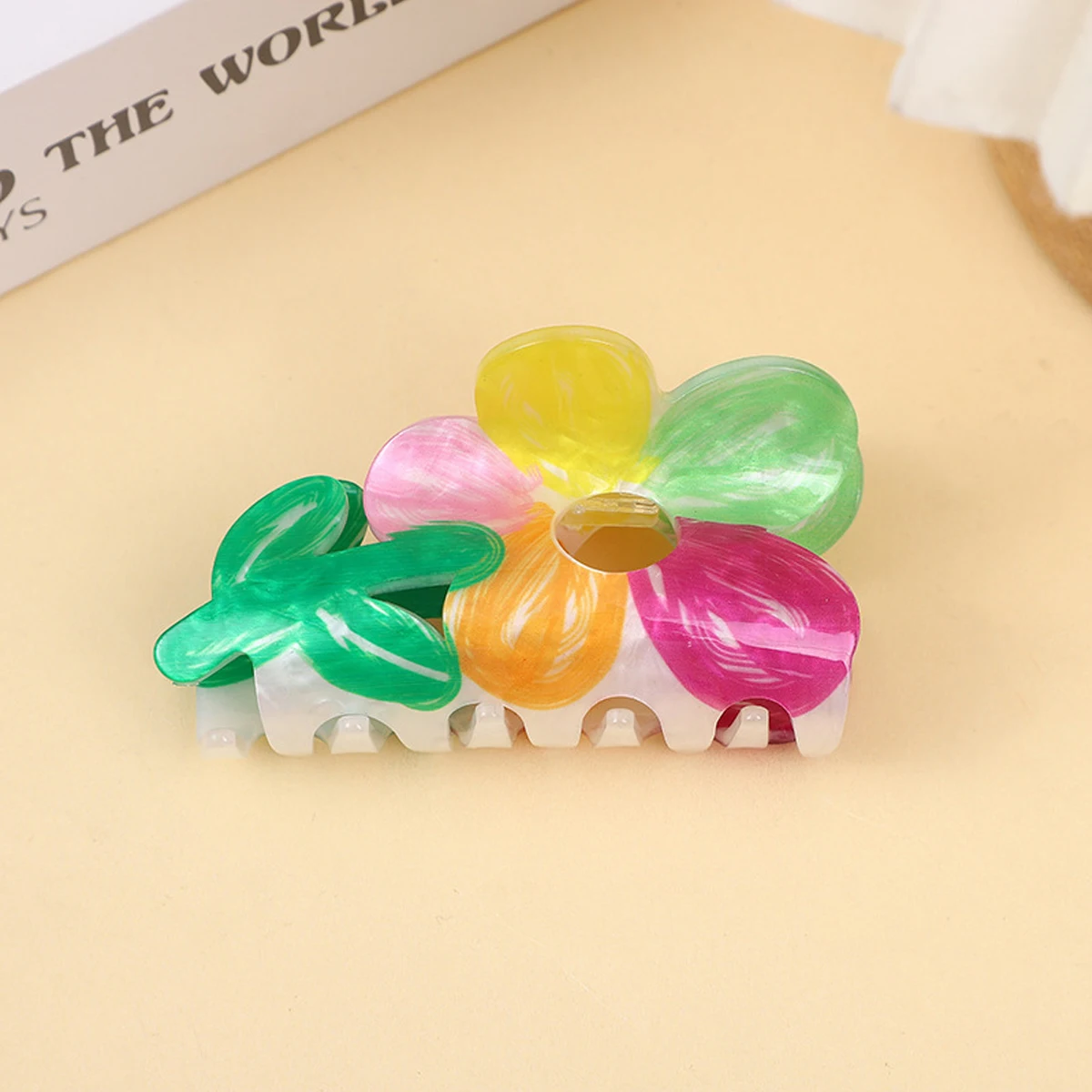 1pc Acrylic Cute Animal Flower Cloud Planet Hair Claw，Fashion Double-sided Print Medium Claw Clip