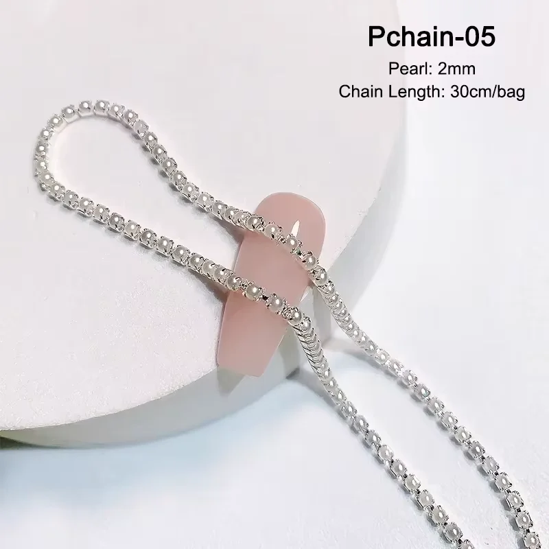 30cm Lange Luxus-Kristallketten-Nagelcharms 1,5/2mm Glänzende Klare/AB Diamant-Perlen Nagelkunst Metall-Stahl Französische Nagel-Maniküre-Teile – Detail 12