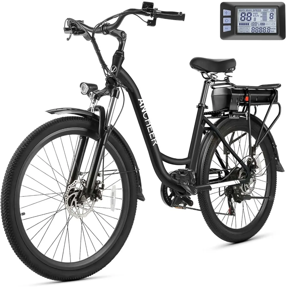 

Electric Bike for Adults, 26" City Commuter Bike with 48V/10.4AH Battery, Up to 60 Miles,500W Peak Motor Step-Thru Cruiser Bike