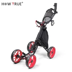 Folding Aluminum Alloy Golf Trolley 4 Wheels Golf Bag Pull Push Cart Umbrella Cup Holder Adjustable Trolley with Footbrake