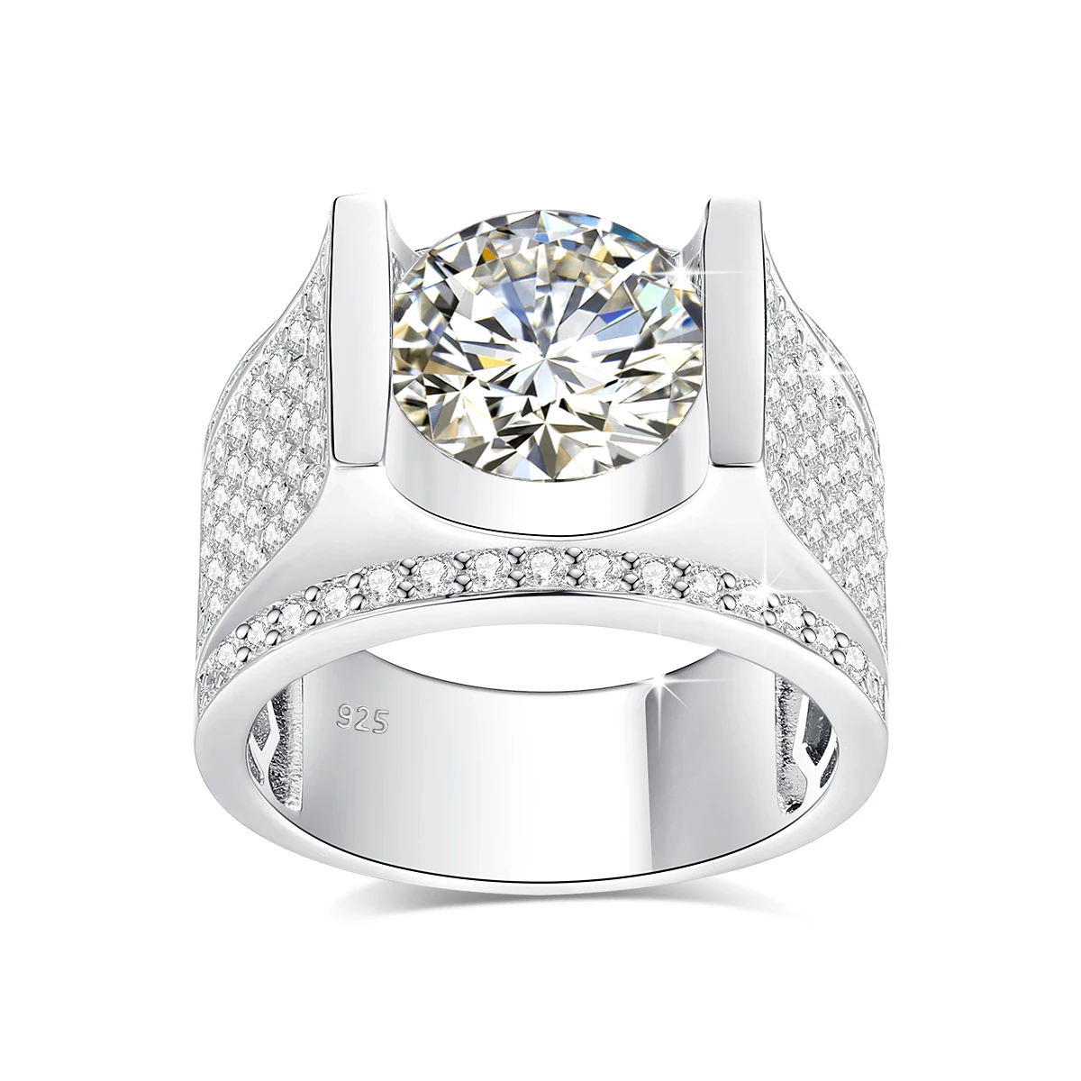 10mm 4ct Moissanit-Ring für Männer, Gold mit Zertifikat, klobiger Hip-Hop-Schmuck mit Stein, hochwertiges Hochzeitsgeschenk für Männer im Angebot – Detail 9
