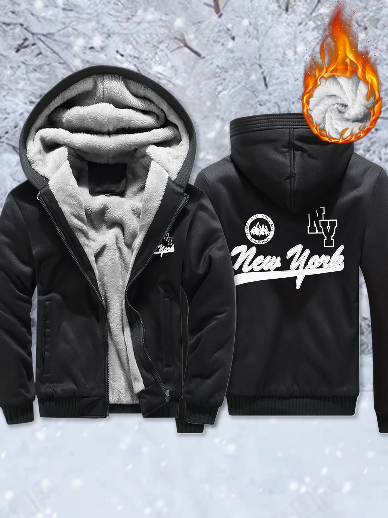 

New York City Usa Pattern Men Thicken Coats Oversized Camouflage Clothes Casual Fleece Unisex Jackets Winter Zipper Hoodies