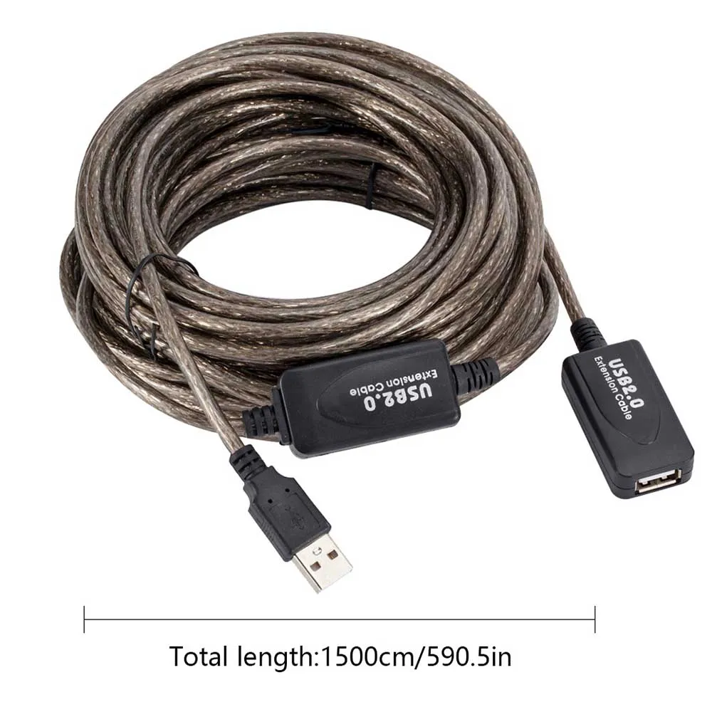 5m / 10m / 15m kabel przedłużający USB 2.0 do komputera stacjonarnego Laptop bezprzewodowy karta sieciowa przedłużacz z portami USB męski na żeński