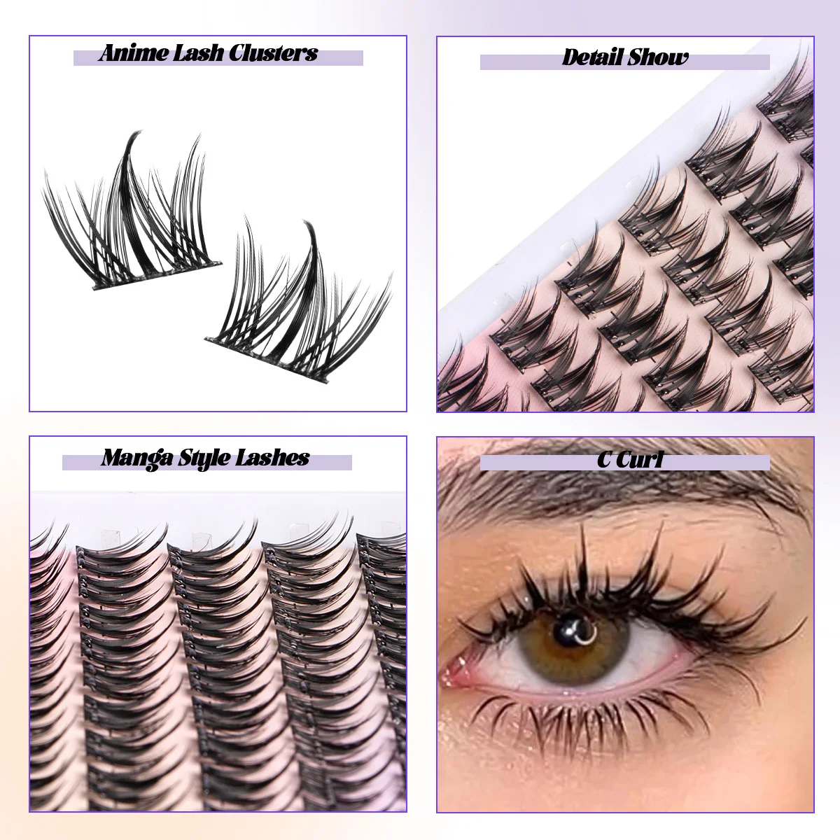 Zestaw do przedłużania rzęs Manga Lash Clusters Natural 80 szt. Zestaw do przedłużania rzęs Wispy Fairy, pojedyncze rzęsy z klejem i pęsetą.