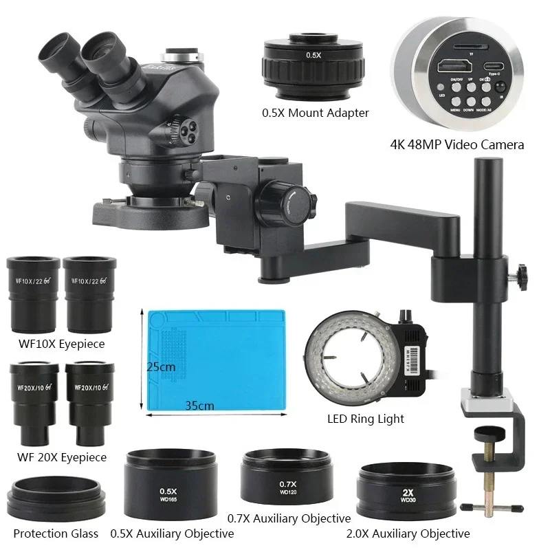 3.5X-200X Zoom Stereo Trinoculaire Microscoop Klem Opvouwbare Uitbreiding Type Basis + 48MP 55MP 4K 2K HDMI USB VGA Digitale Video Camera