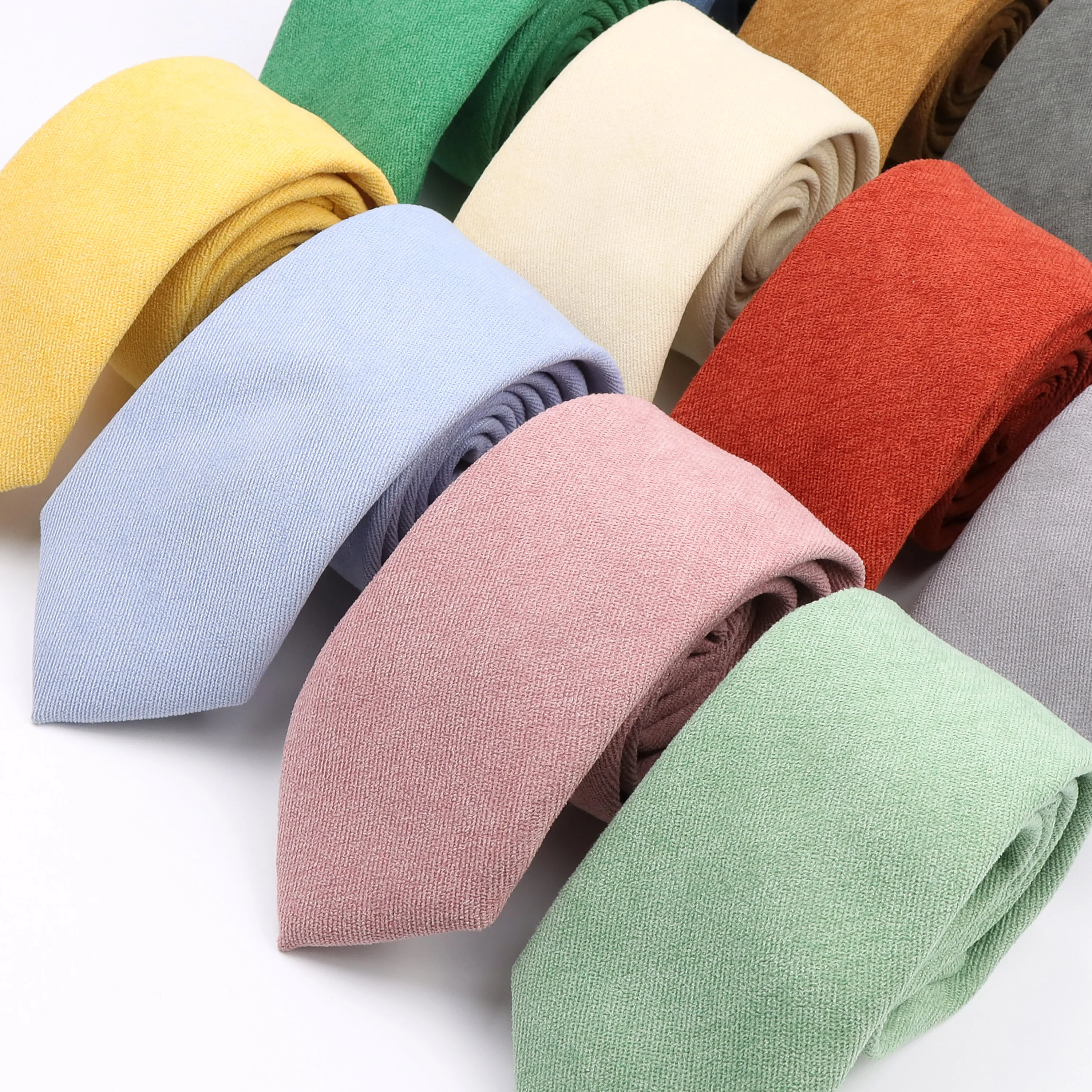 New Colorful Solid Super Soft Cotton Corduroy Neck Tie 7cm Skinny Pink Blue Green Wedding Party Tuxedo Tie Gift Cravat Accessory