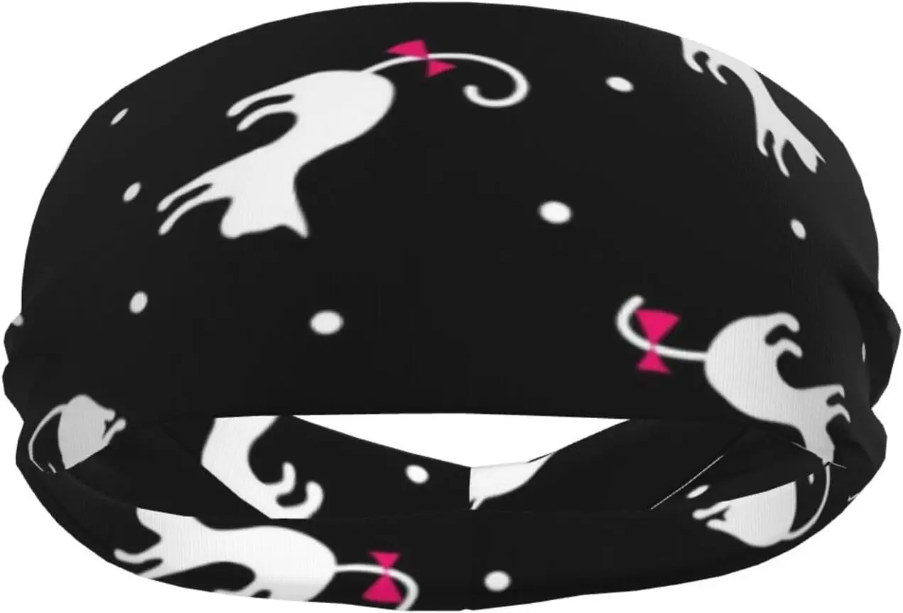 

Pink Bow Cat Sports Headband for Men Women Moisture Wicking Workout Sweatband Elastic Wide Hair Bands Sweat Absorbing