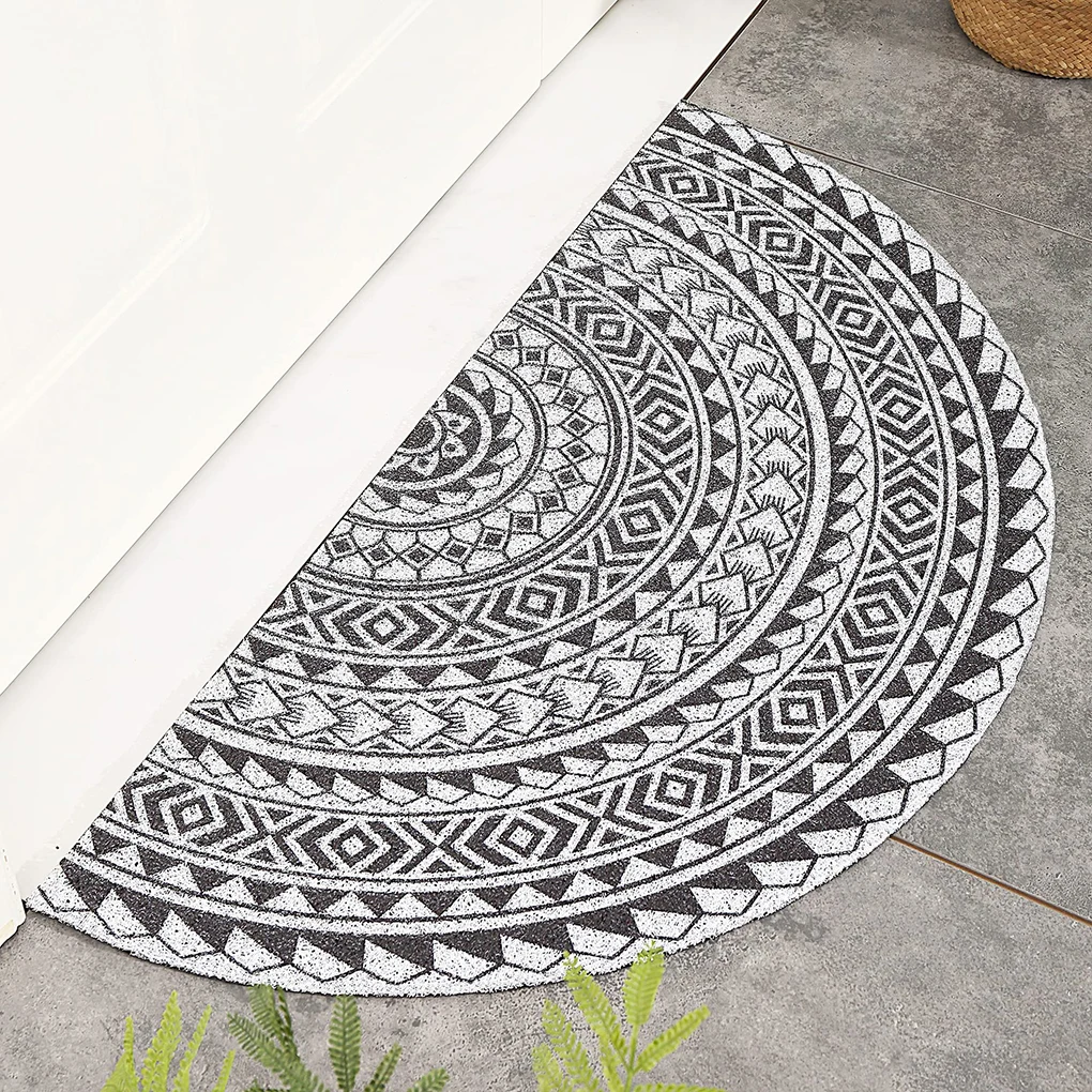 

Semicircle Entrance Door Mat Geometry Bohemia Porch Door PVC Non-Slip Welcome Floor Mats White Black Graphics Rug 50X80cm