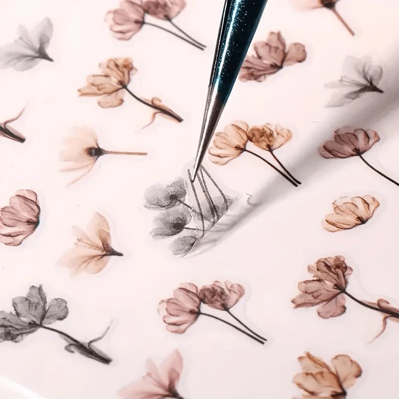 2 Farbverlauf-Blumen- und Blatt-Nagelkunst-Aufkleber – selbstklebend, halbglänzend, exquisites Blumendesign, zum Selbergestalten von Nagelkunst.