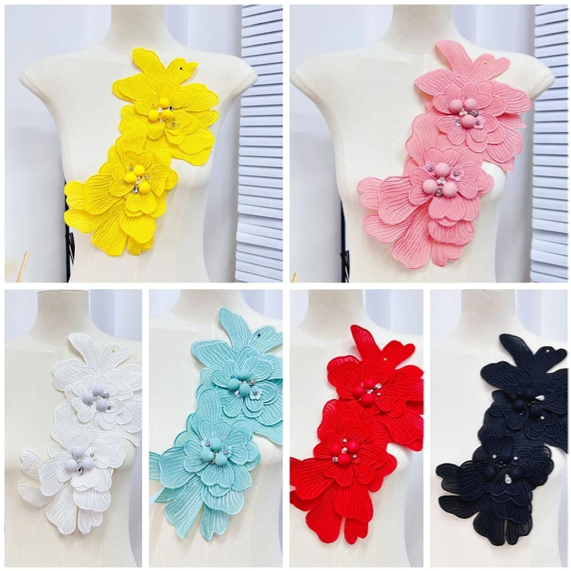 

Flower cloth patch corsage pin beaded embroidery clothing applique dress wedding dress DIY accessories