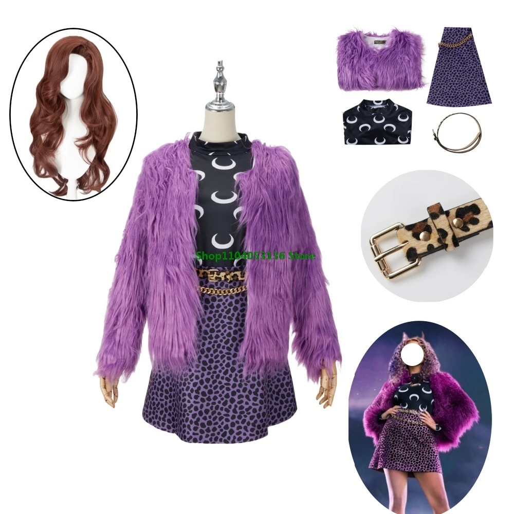 

Monster High Clawdeen Wolf Cosplay Costume Wig for Womens Halloween Carnival Roleplay Uniform Suit Skirt Winter Plush Coat