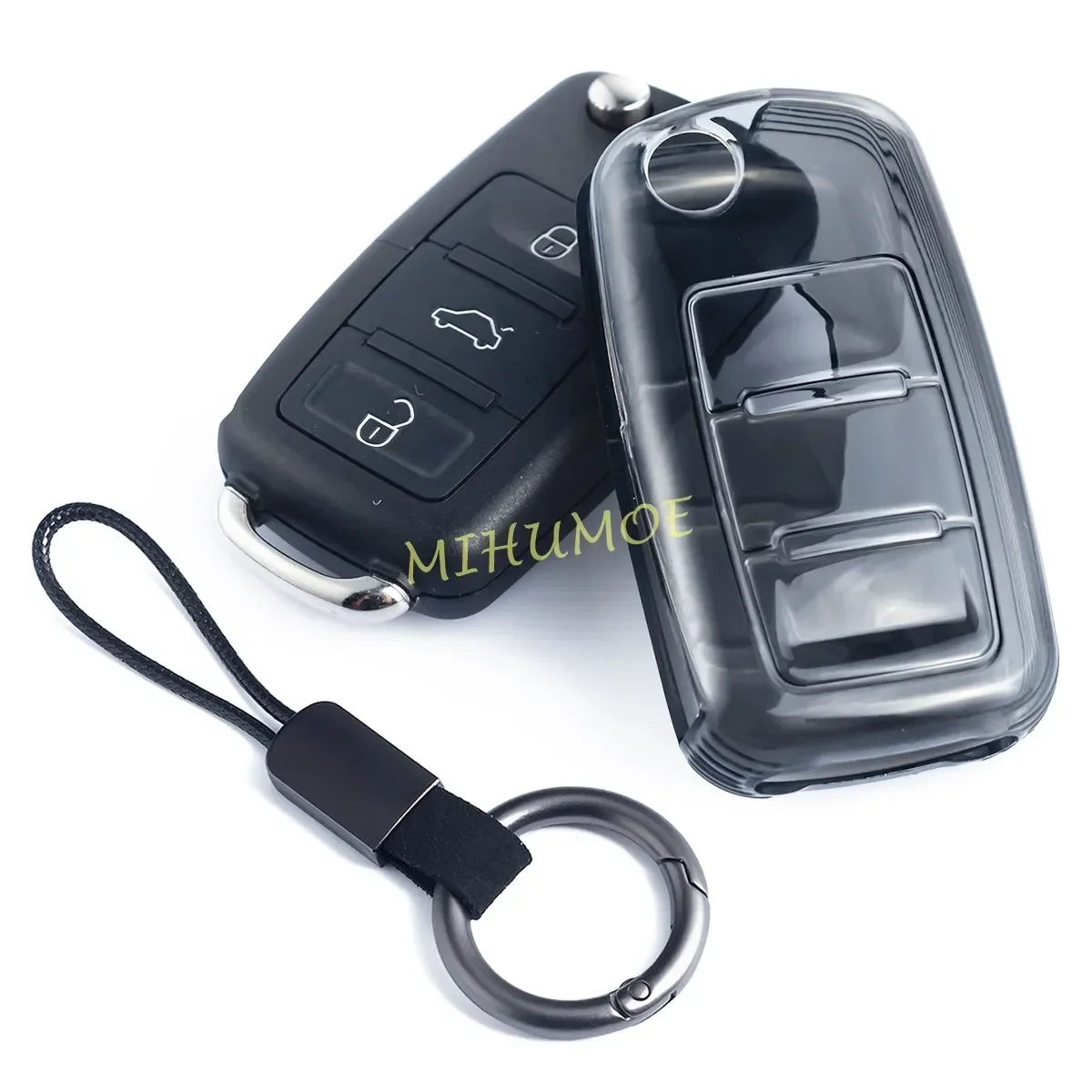 For VW Volkswagen Golf MK6 Tiguan Jetta Polo UP! Passat B7 Scirocco Touran Black Transparent Flip Key Fob Case Cover Keychain