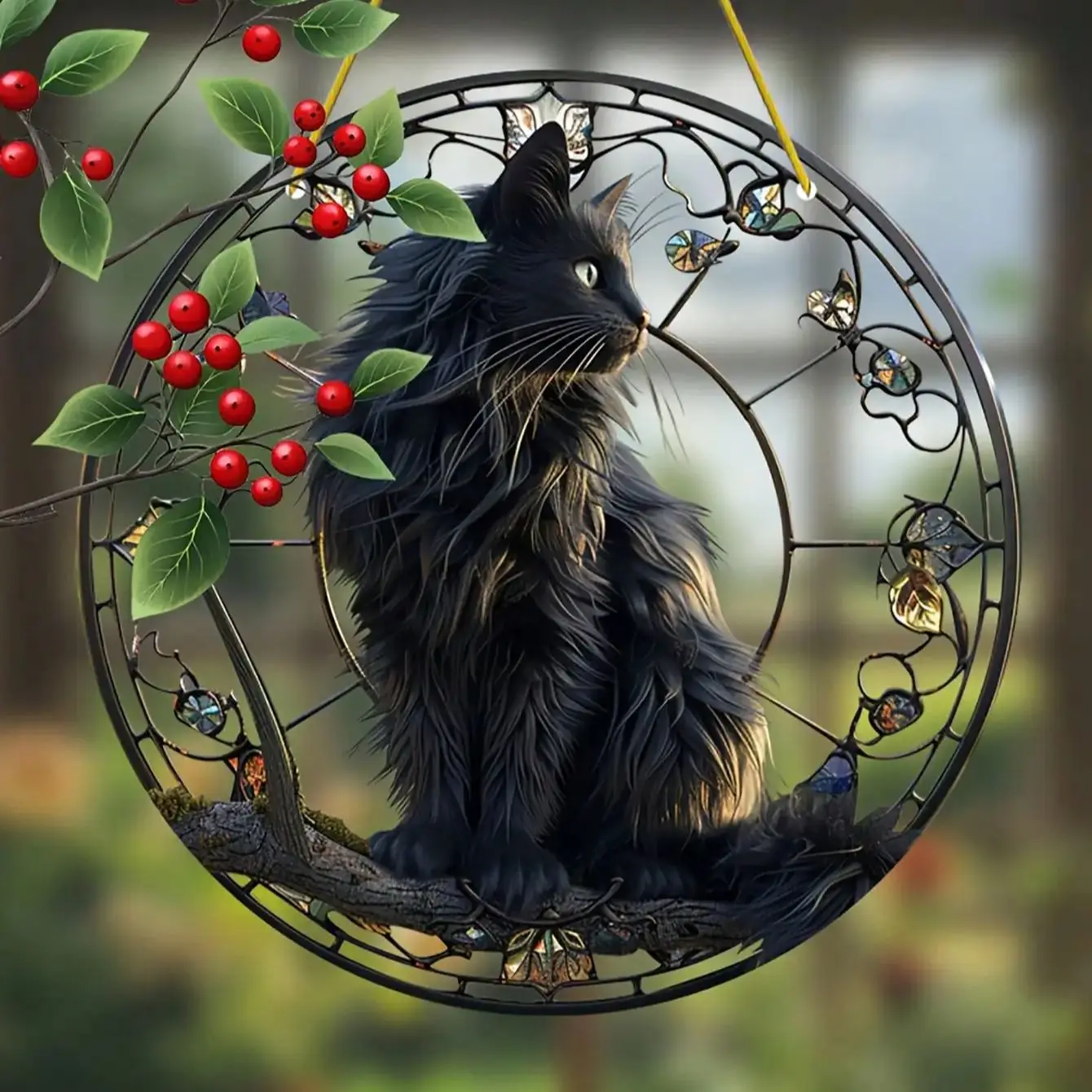 1 piece of black cat pendant sitting on a tree branch basking in the sun. Gifts for animal enthusiasts, office home decor 1 piece of black cat pendant sitting on a tree branch basking in the sun. Gifts for animal enthusiasts, office home decor