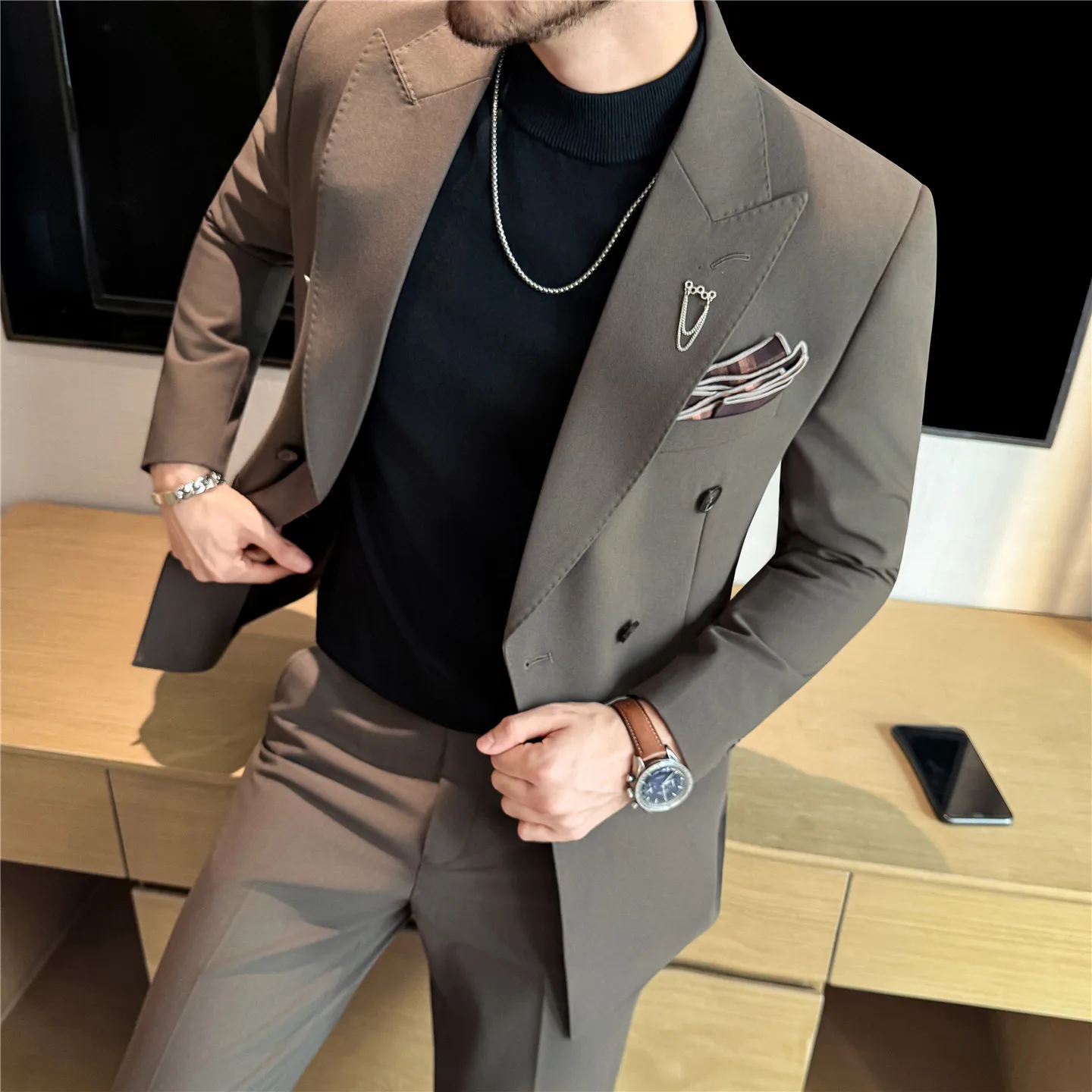 

Two-Piece Set With Beaded Edge High-Quality Anti-Wrinkle And No-Ironing High-End Fashionable And Stylish Double-Breasted Suit
