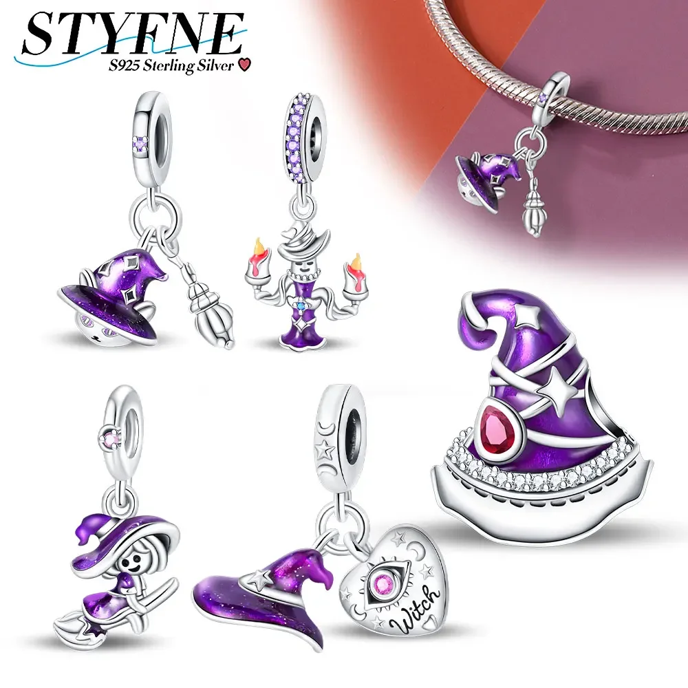 

925 Sterling Silver Magic Hat Mysterious Witch Series Charm Beads for Women Fit Original Bracelet Jewelry Halloween Gift