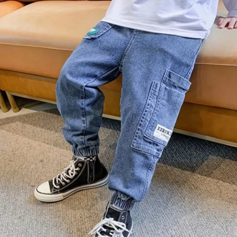 Boys Jean Pants Long Trousers Denim 2024 Blue Spring Autumn Baby's Kids Teenagers High Quality School Children's Clothing