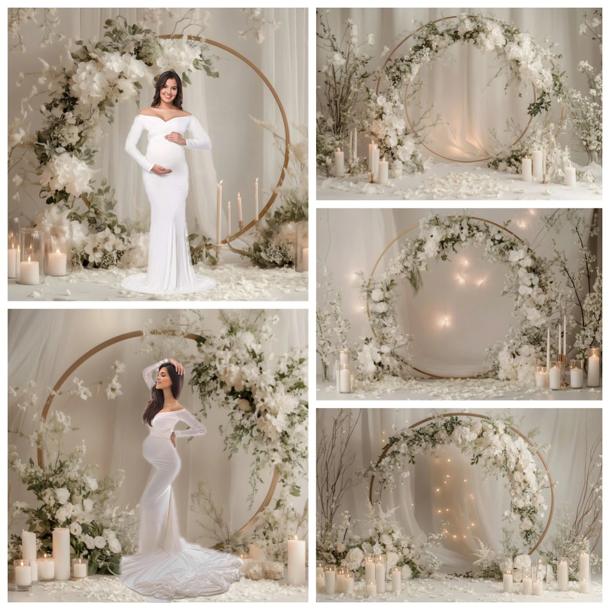 Fondo de fotografía de decoración de cumpleaños, círculo blanco para interiores, retrato de boda Floral, vestidos de maternidad, sesión de fotos