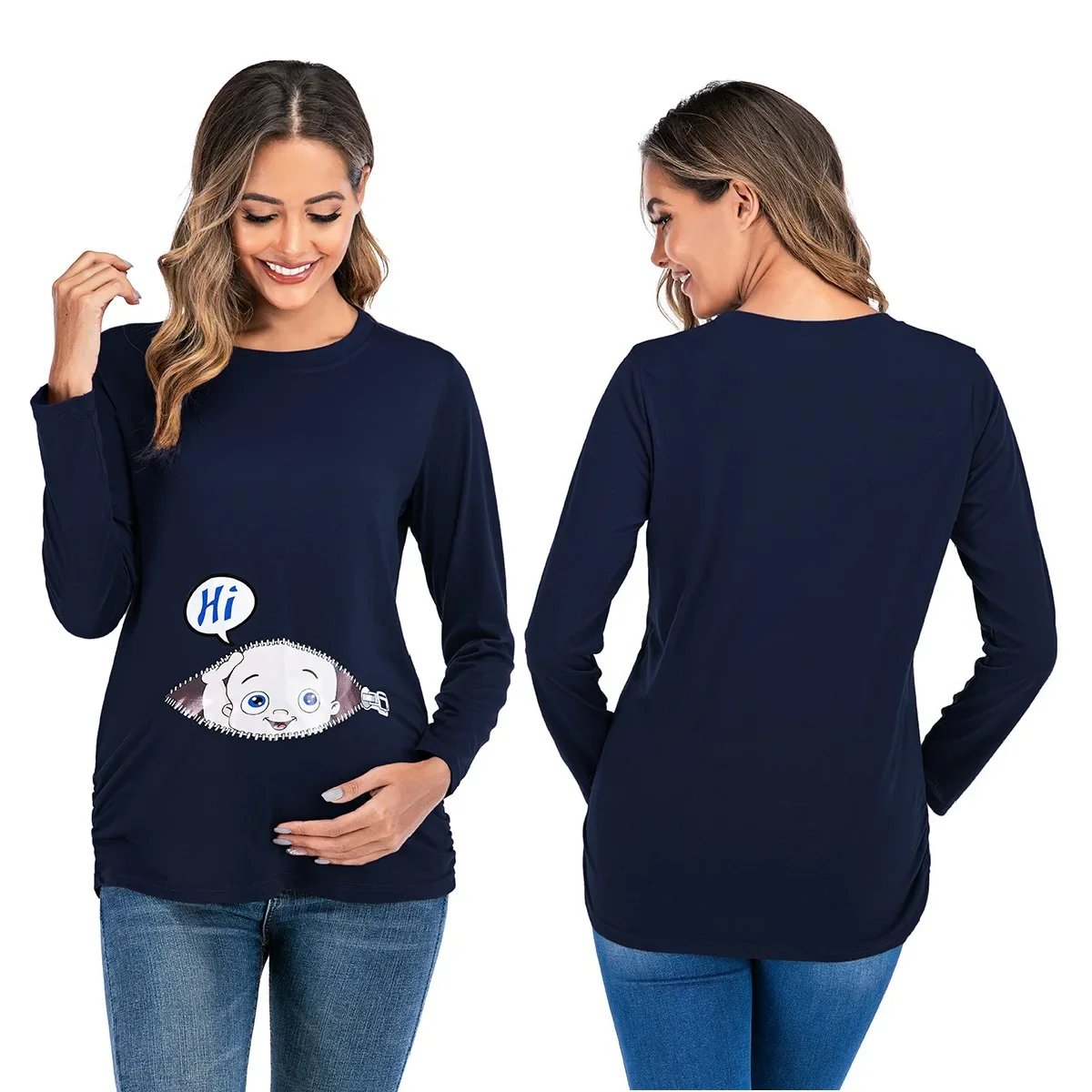 Cute Women Pregnancy T-shirt Long Sleeve Maternity Clothes Casual Crew Neck Printed Funny Baby Peeking Women Pregnant Tops