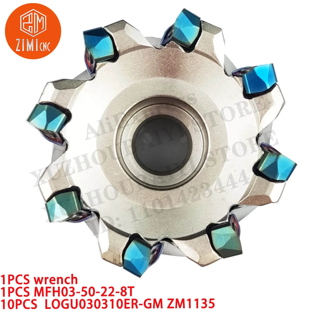 1PCS MFH03-50-22-8T Face Milling Cutter Milling Tool +10PCS LOGU030310ER-GM ZM1135 Milling inserts CNC tools for stainless steel