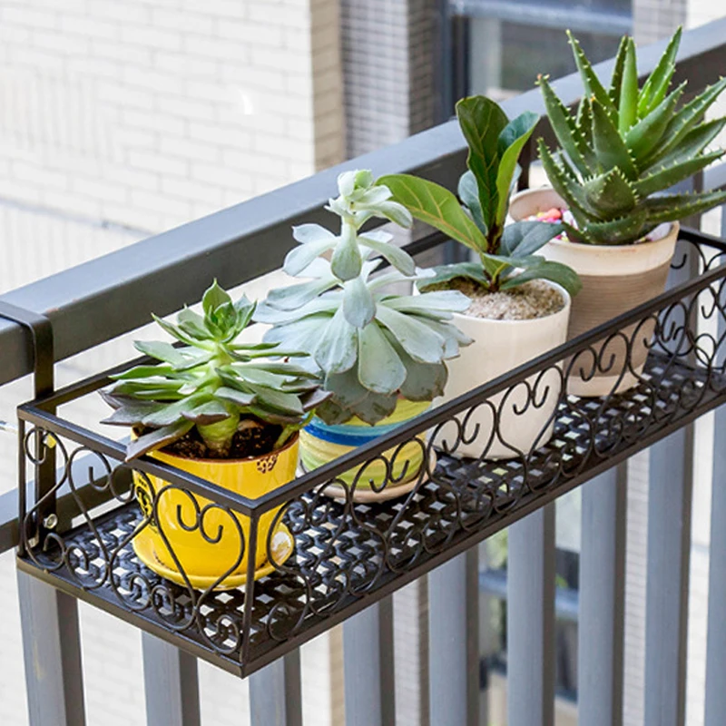 Balcony Flower Stand Wrought Iron Railing Multi-layer Hanging Flowers Pot Rack Wall Green Radish Succulent  Plant Shelves