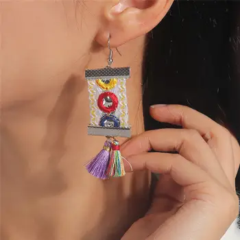 民族風波西米亞流蘇耳環,女士復古彩色棉絲流蘇耳環,婚禮派對珠寶配件 8 最佳銷售 嬉皮士耳環 - №7