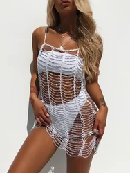 Túnica larga calada con diamantes de imitación y diamantes de imitación para mujer, pareo para la playa, vestido de playa, ropa de playa para mujer