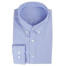 Luxury Dress Shirt Bespoke Blue Striped High Quality 80s 2-Ply100% Cotton Business Shirts Wrinkle Resistant Tailored Men Shirts