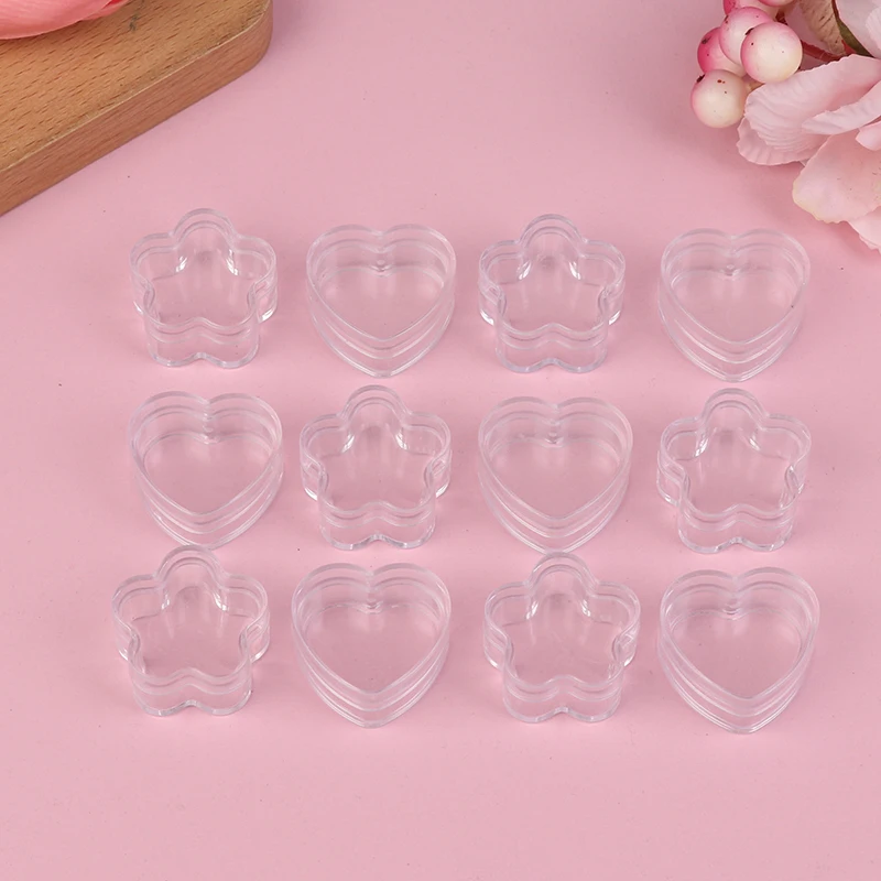 Petite boîte de rangement transparente en plastique pour nail art, conteneur de fleurs, cœur pour bricolage, accessoire de parfum, bijoux, perles, 10 pièces