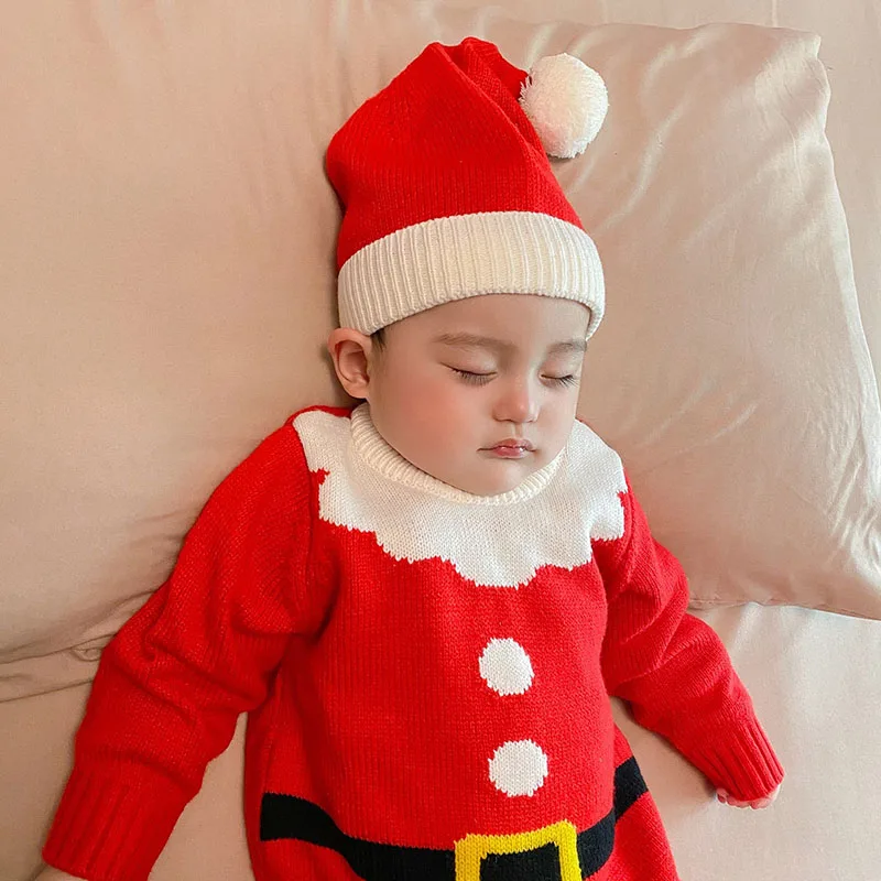 MILANCEL Christmas Baby Clothes Knit Santa Clause Rompers Option Prom Hat