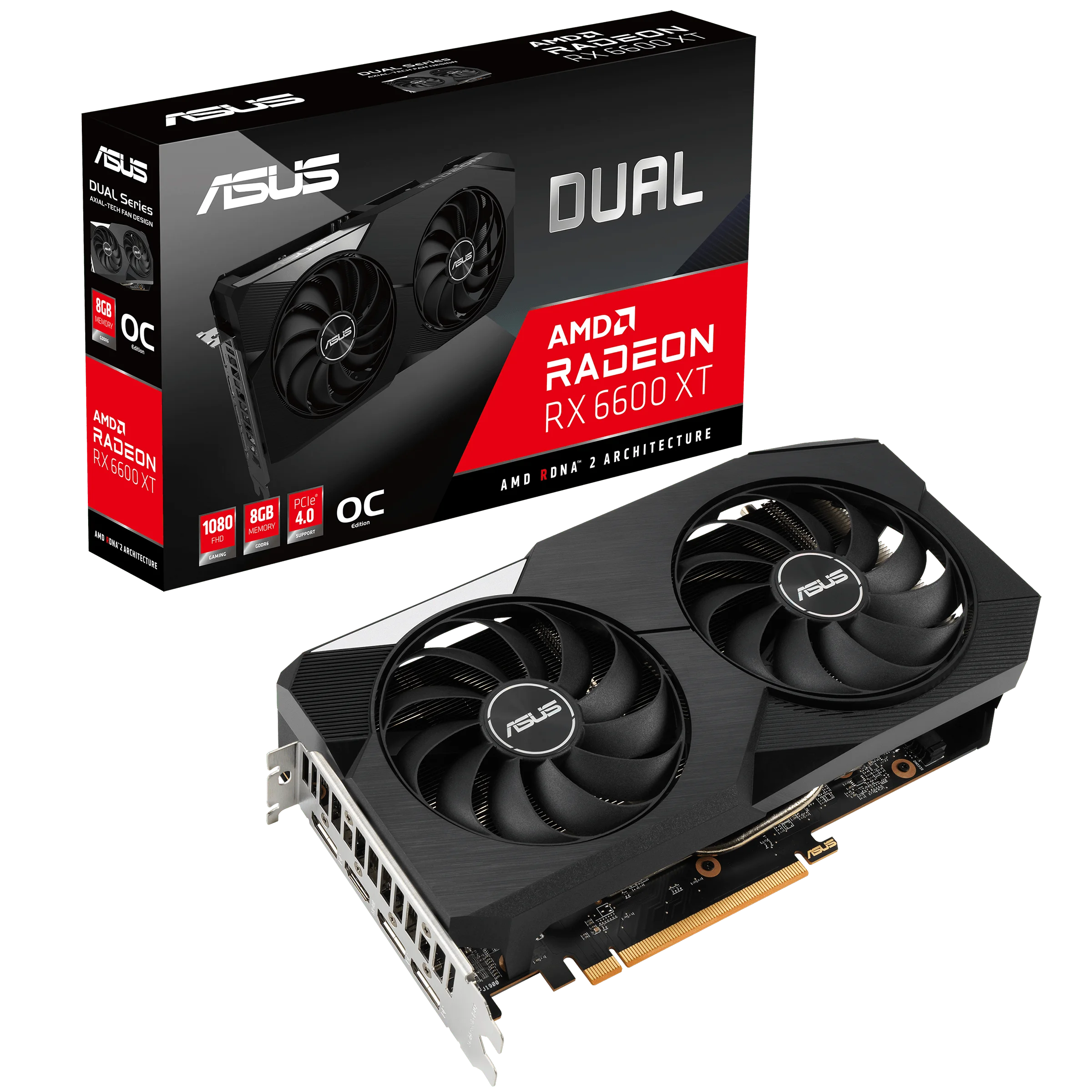 ASUS DUAL Video Board Radeon RX 6600 XT, OC, 8GB, GDR6, FSR, Ray Tracking, DUAL-RX6600XT-O8G