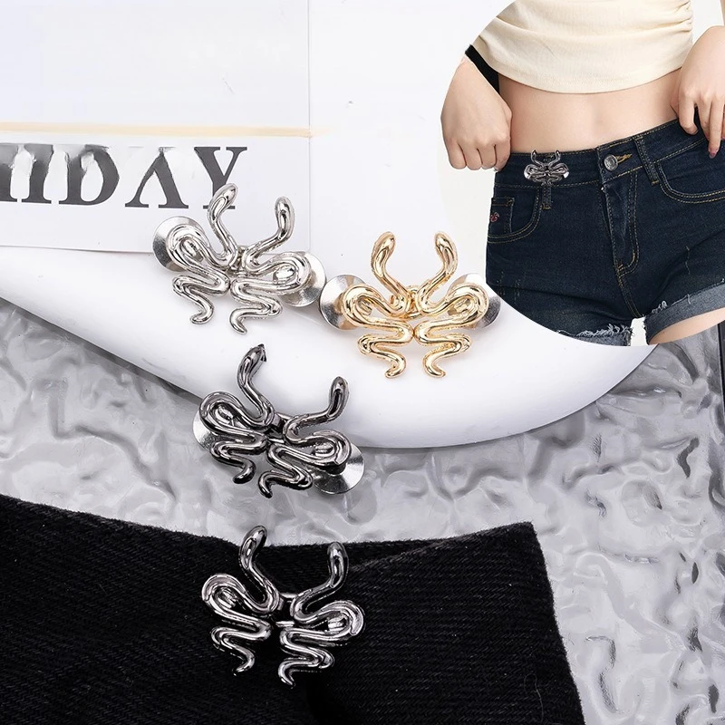 Adjustable Waist Buckle Jean Buttons Cute Snake Shape Reusable Waist Cincher Clip for Clothing Dresses