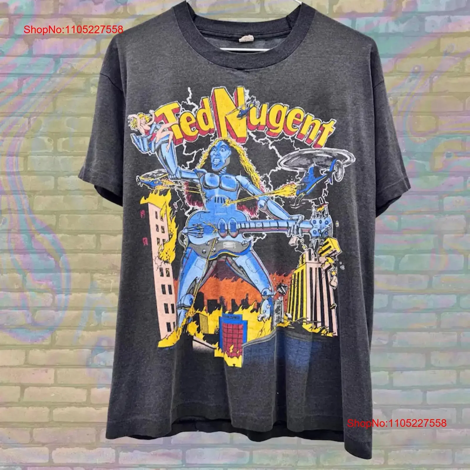 Vintage 80s ted nugent t camisa metal maníaco concerto il587 vintage lavado streetwear respirável esticado elegante casual macio