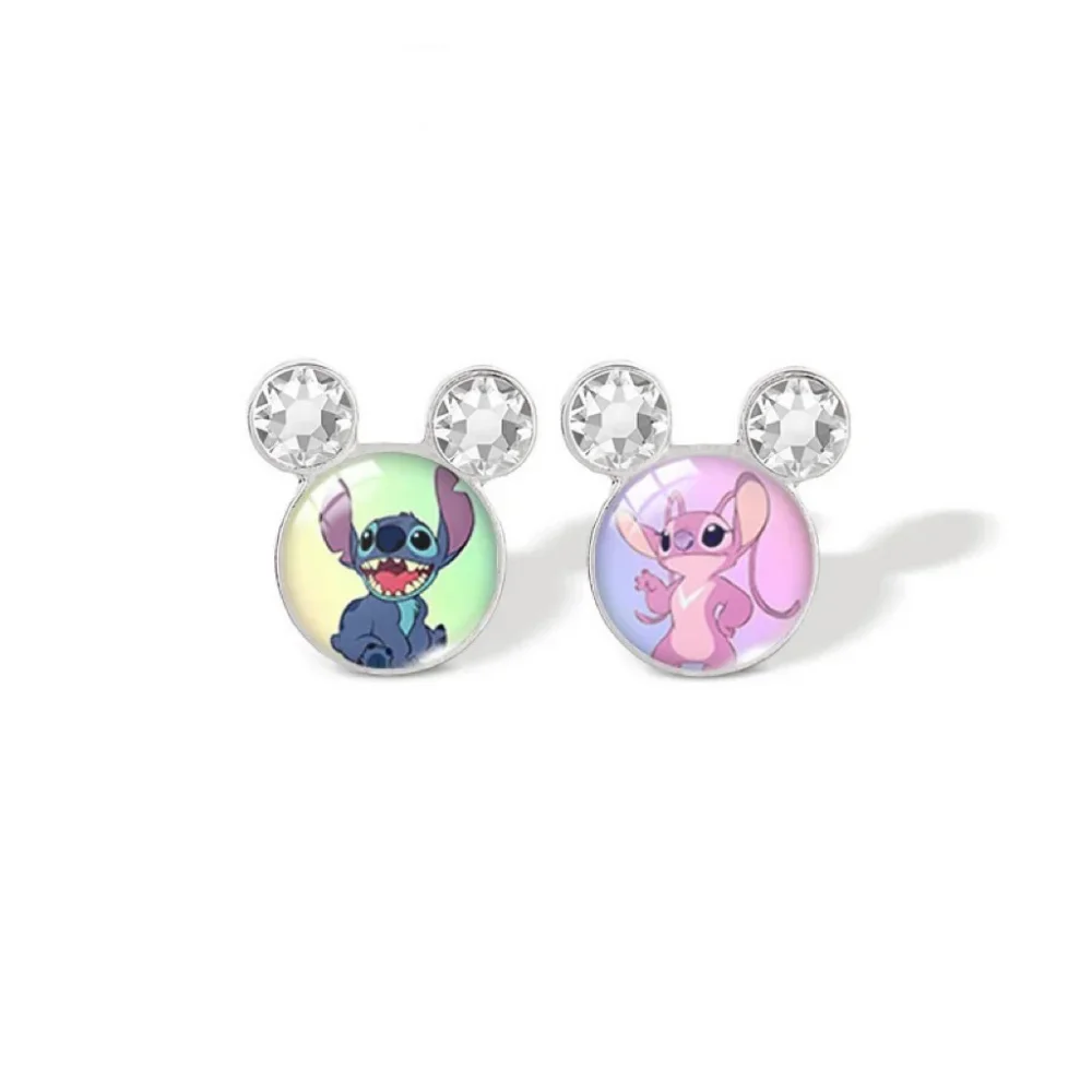 Lilo & Stitch Disney Cartoon Time Gem Stud Earrings for Girls Anime Jewelry Stitch Kawaii Earring Accessories Kids Birthday Gift