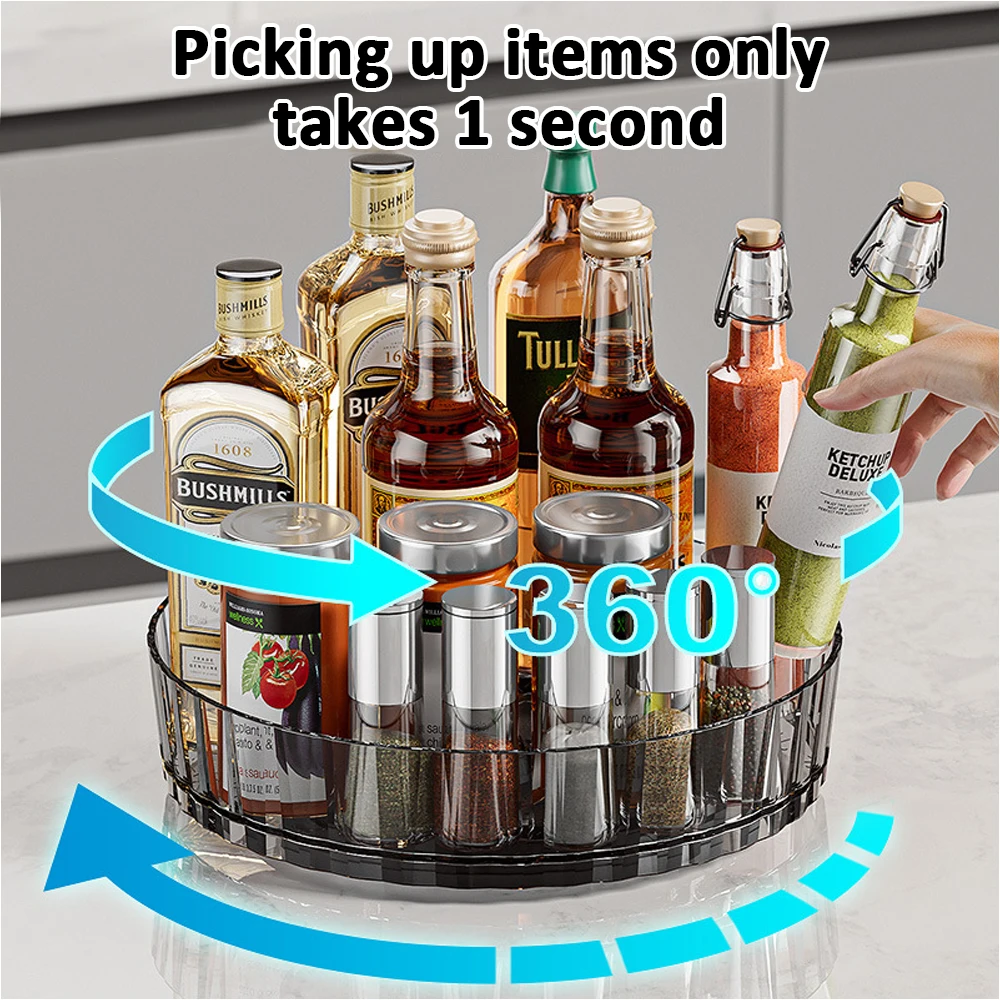 360 Rotating Cabinet Turntable for Spice Jar Snack Food Tray Kitchen Bathroom Cosmetic Organizer Non-Slip Spice Storage Tray