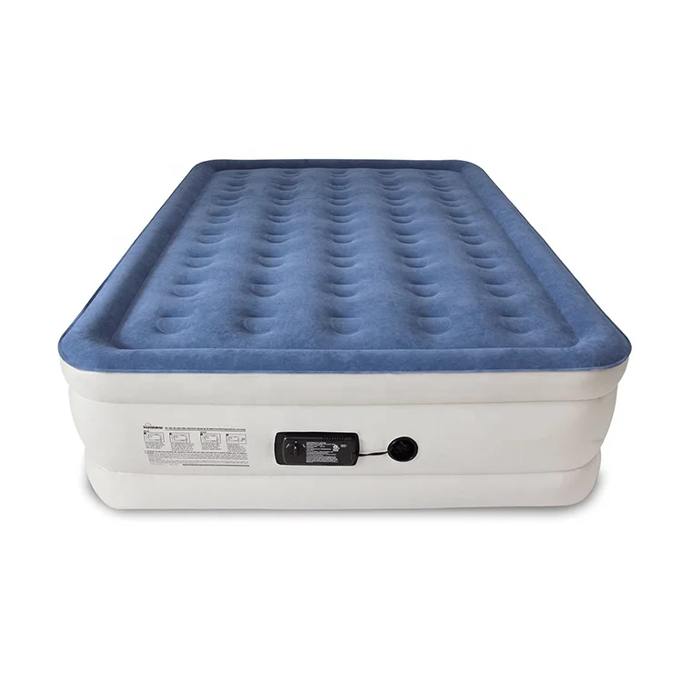 Customized Durable King Size Inflatable Flocking Raised Air Bed Mattress Colchon with Built In Pump