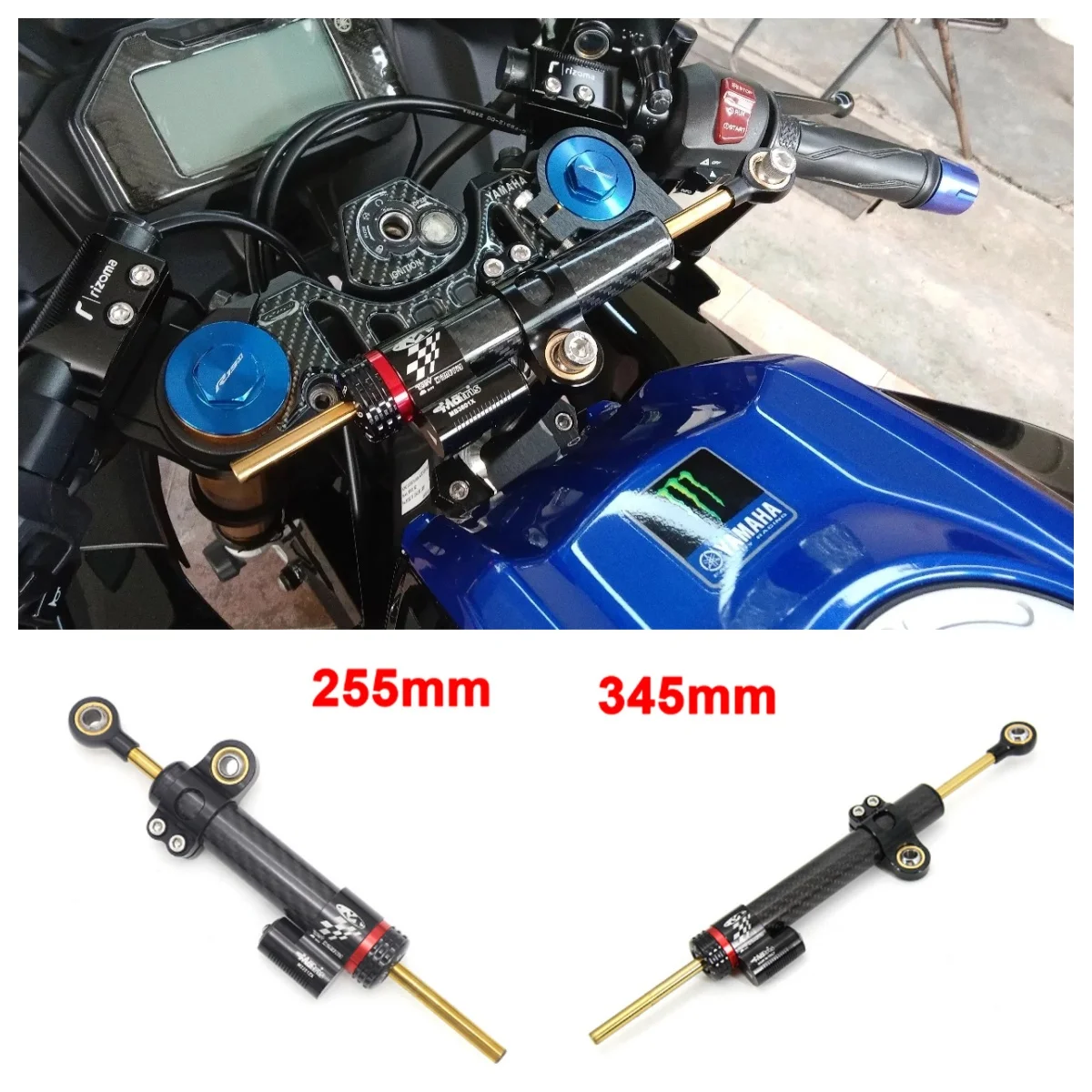 

Motorcycle Universal Adjustable Damper Steering 252mm 342mm For Kawasaki Yamaha Honda CBR650R CB1000R Carbon Damper Stabilizer