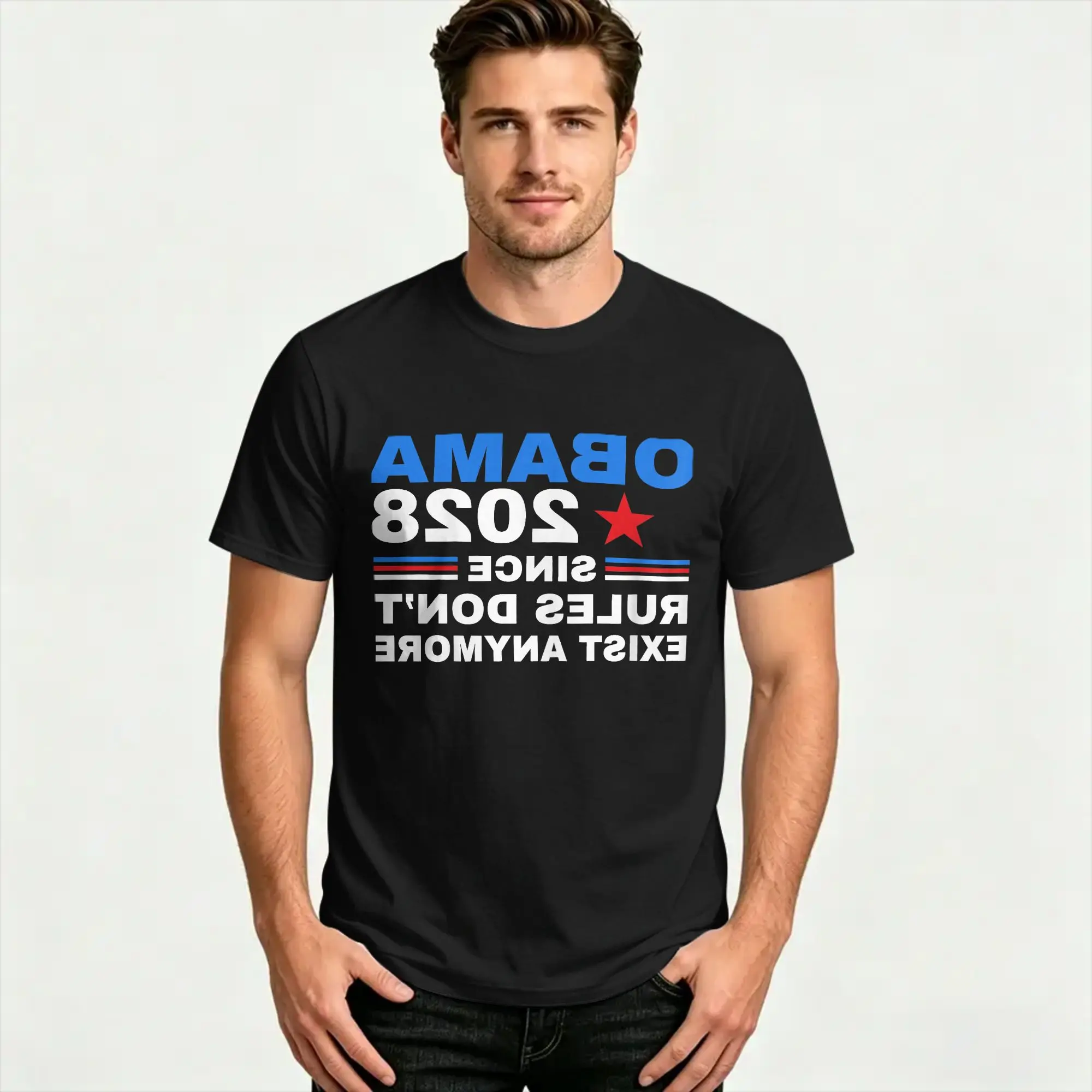 Obama 2028 Since Rules Dont Exist Anymore Satire T-Shirt Man Vintage T-Shirts Summer O-Neck Novelty Shirt Cheap Oversized Tops