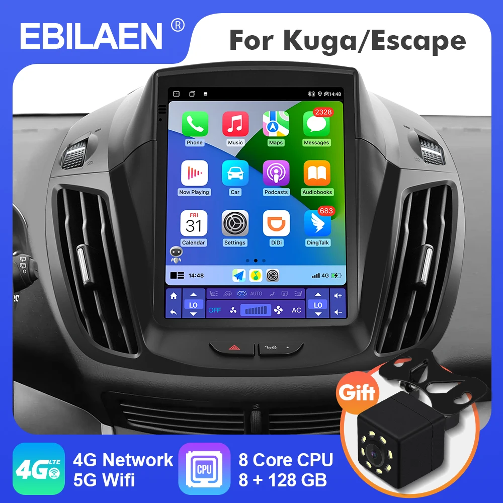 

EBILAEN Android 12 Tesla Style Vertical Car Radio for Ford Kuga 2 Escape 3 C-Max 2012-2019 Multimedia Navigation GPS 4G 2 Din