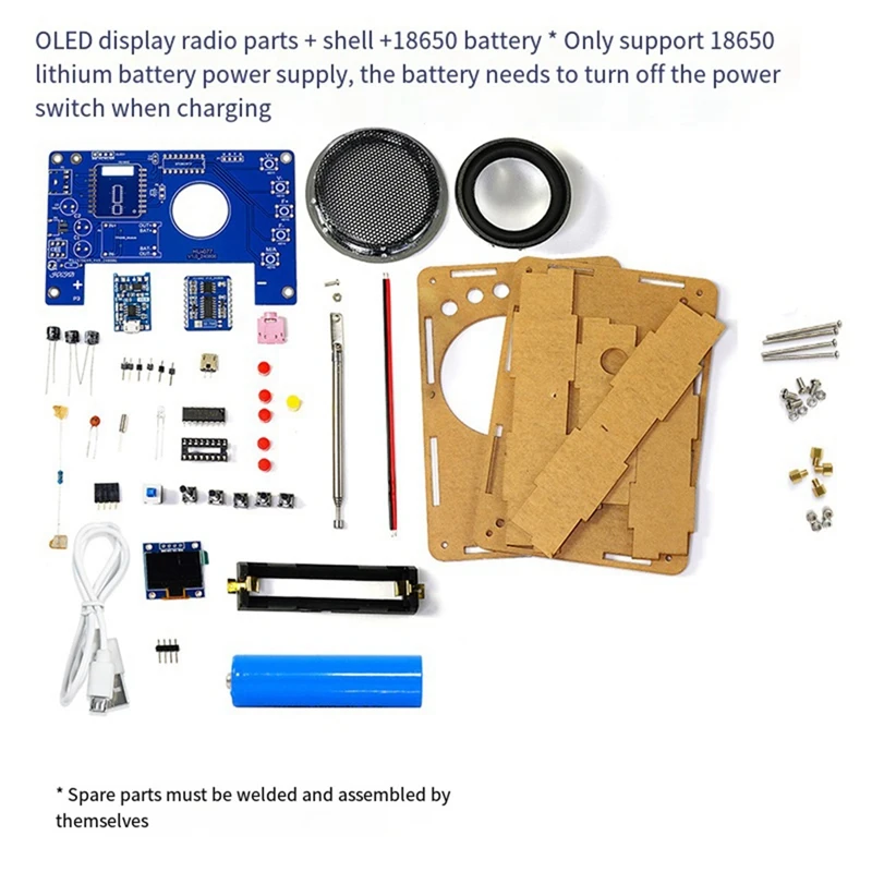 

HU-077 FM Radio DIY Kit OLED Display Battery Rechargeable Welding Practice Assembly Electronic Production Kit