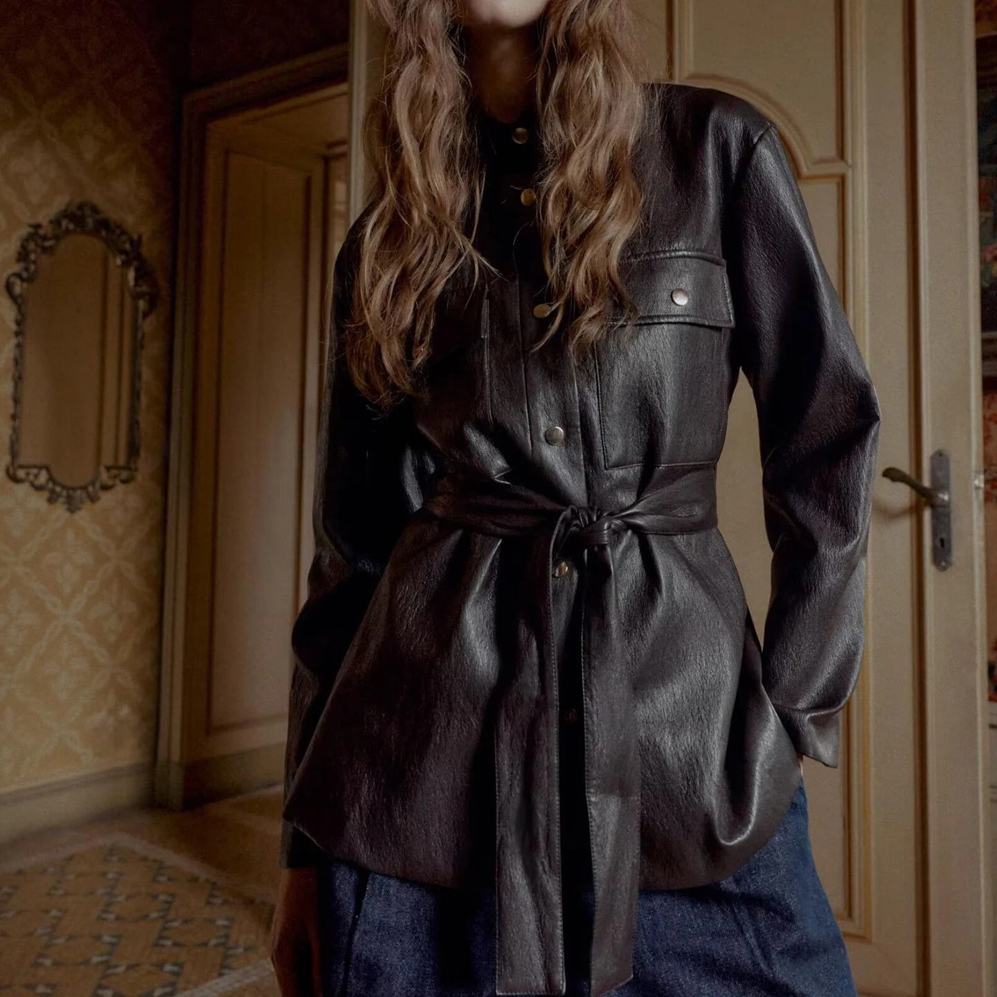 Elegant Fashionable Women's Jacket with Belt Turn-down Collar Outerwear by ZADATA Commute Style Autumn Collection Ladies