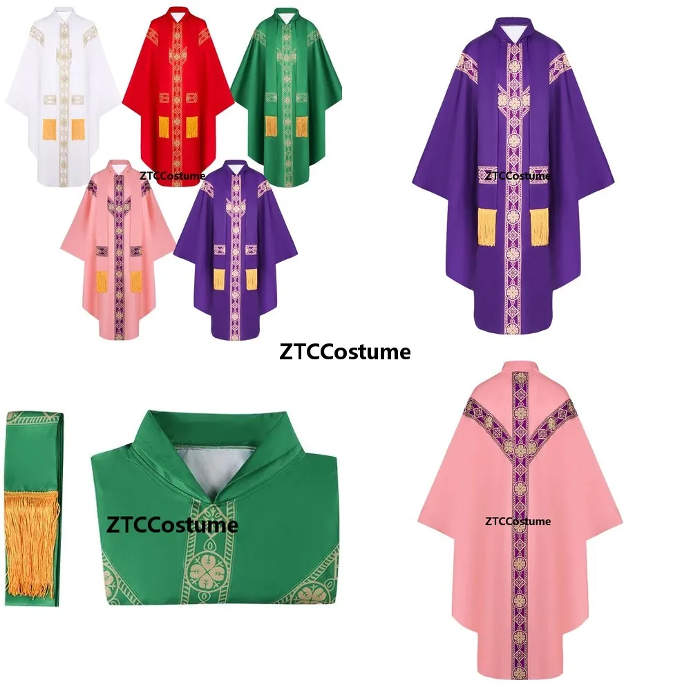 

Vintage Catholic Priest Chasuble Costume Robe Cape Church Mass Vestment for Halloween Cosplay