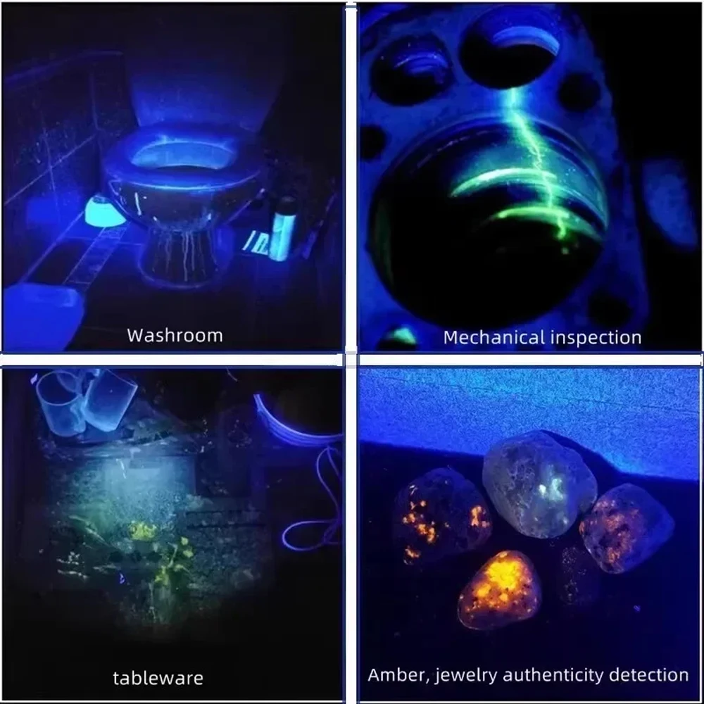 High Power Black Mirror Purple Light Detection Torch Powerful 365NM UV Flashlight Type-C USB Rechargeable LED Ultraviolet Lamp