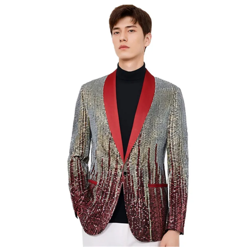 

2025 New Men's Luxury Sequin Suit Single Button Slim Fit Jacket Male Wedding Prom Party Bar KTV Stage Performance Dress Blazer