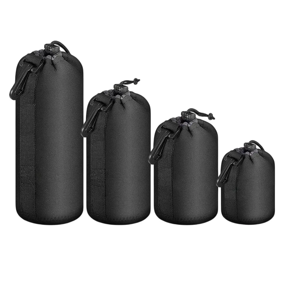 Photography Lens Bags Black 4 Count Set Small Medium Large XL Size 10x8x0.5cm Diving Fabric Soft Interior Scratch Protection