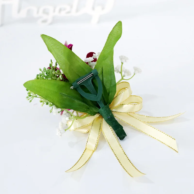 ดอกกล้วยไม้สีม่วงแต่งงาน Corsages และ Boutonnieres สำหรับ Bridesmaids Corsage ปลอมงานแต่งงานเจ้าบ่าว Boutonniere Buttonhole ดอกไม้