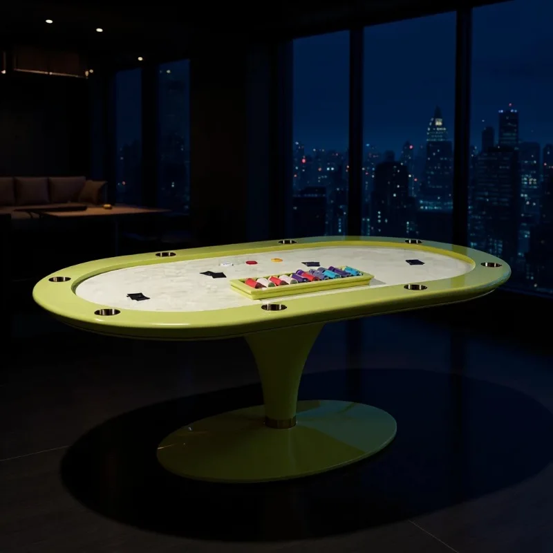 High-End Poker Table, Oval Solid Wood Varnished, 2-in-1 Card and Chip Table, Suitable for Texas Hold'em and Other Card Games
